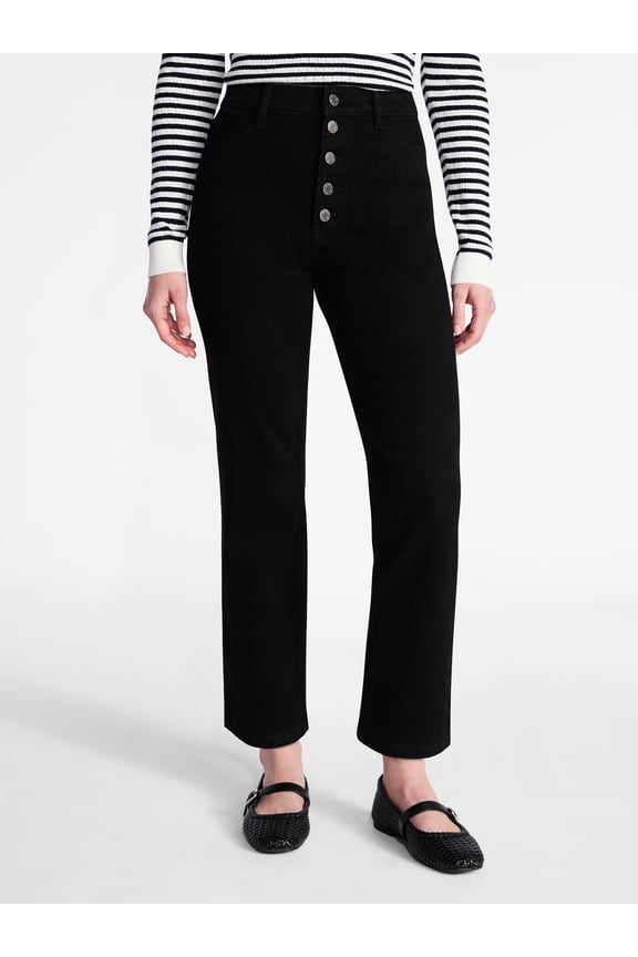 Women's High Rise Button Fly Cropped Jeans, 26.5" Inseam, Sizes 0-22