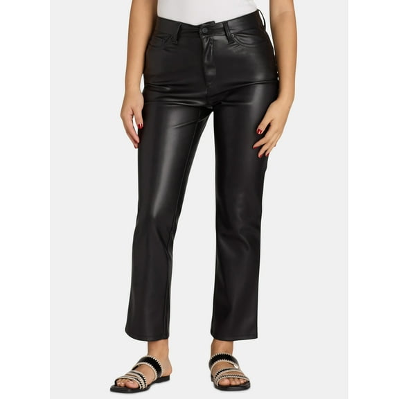 Time and Tru Women's High Rise Faux Leather Pants, 29" Inseam, Sizes 2-22