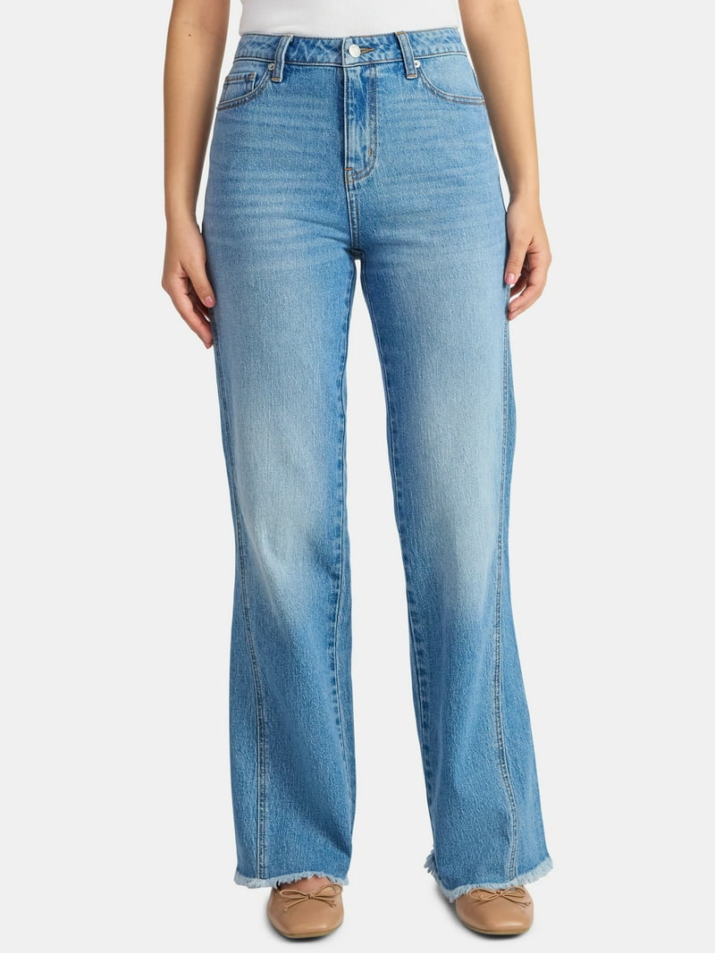 Time and Tru Women's High Rise Flare Jeans With Side Seam Details