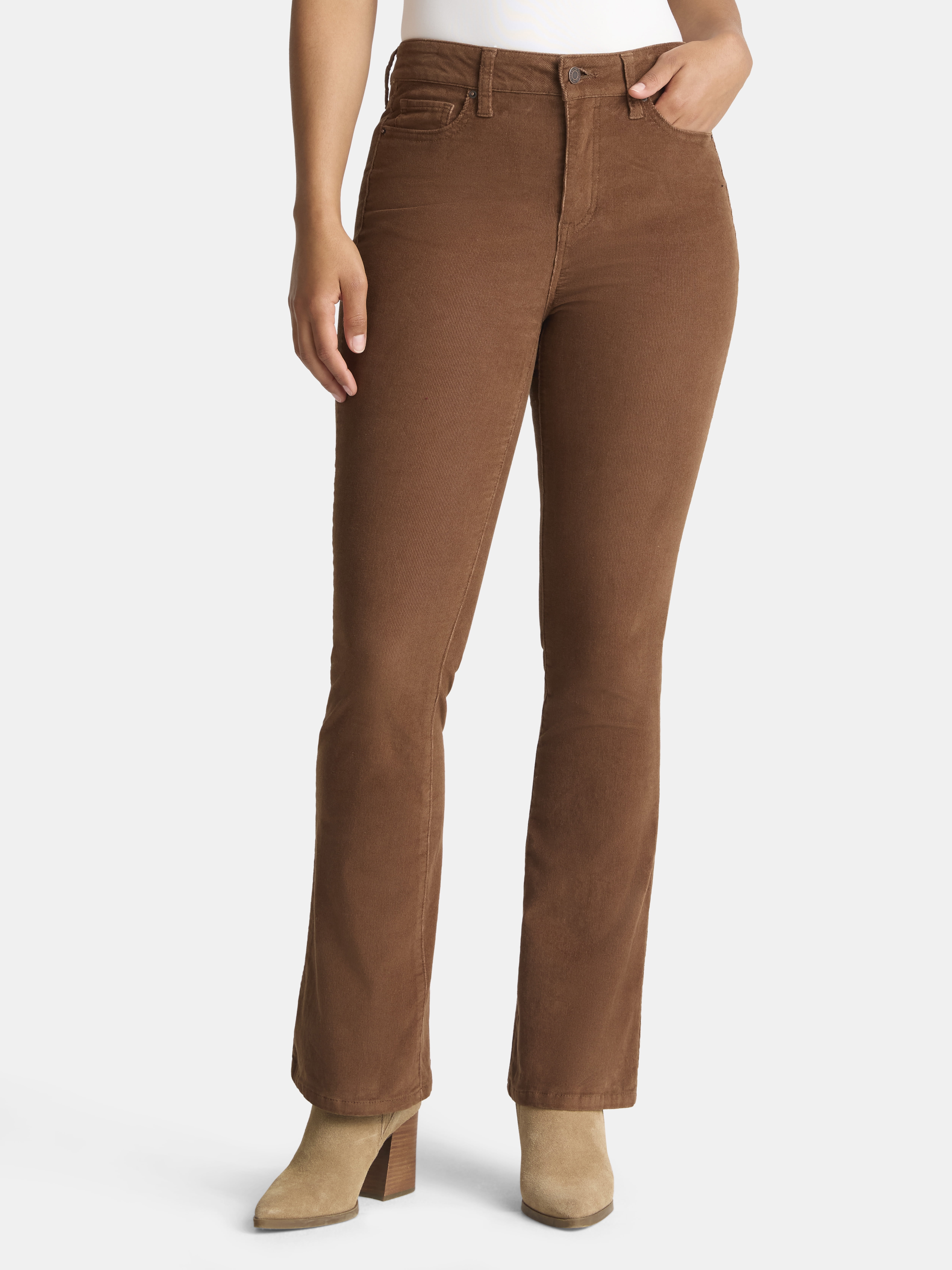 Time and Tru Women's High Rise Corduroy Flare Jeans, 32" Inseam, Sizes 2-22
