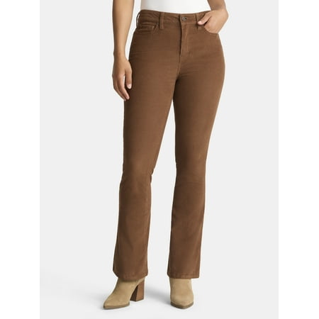 Time and Tru Women's High Rise Corduroy Flare Jeans, 32" Inseam, Sizes 2-22