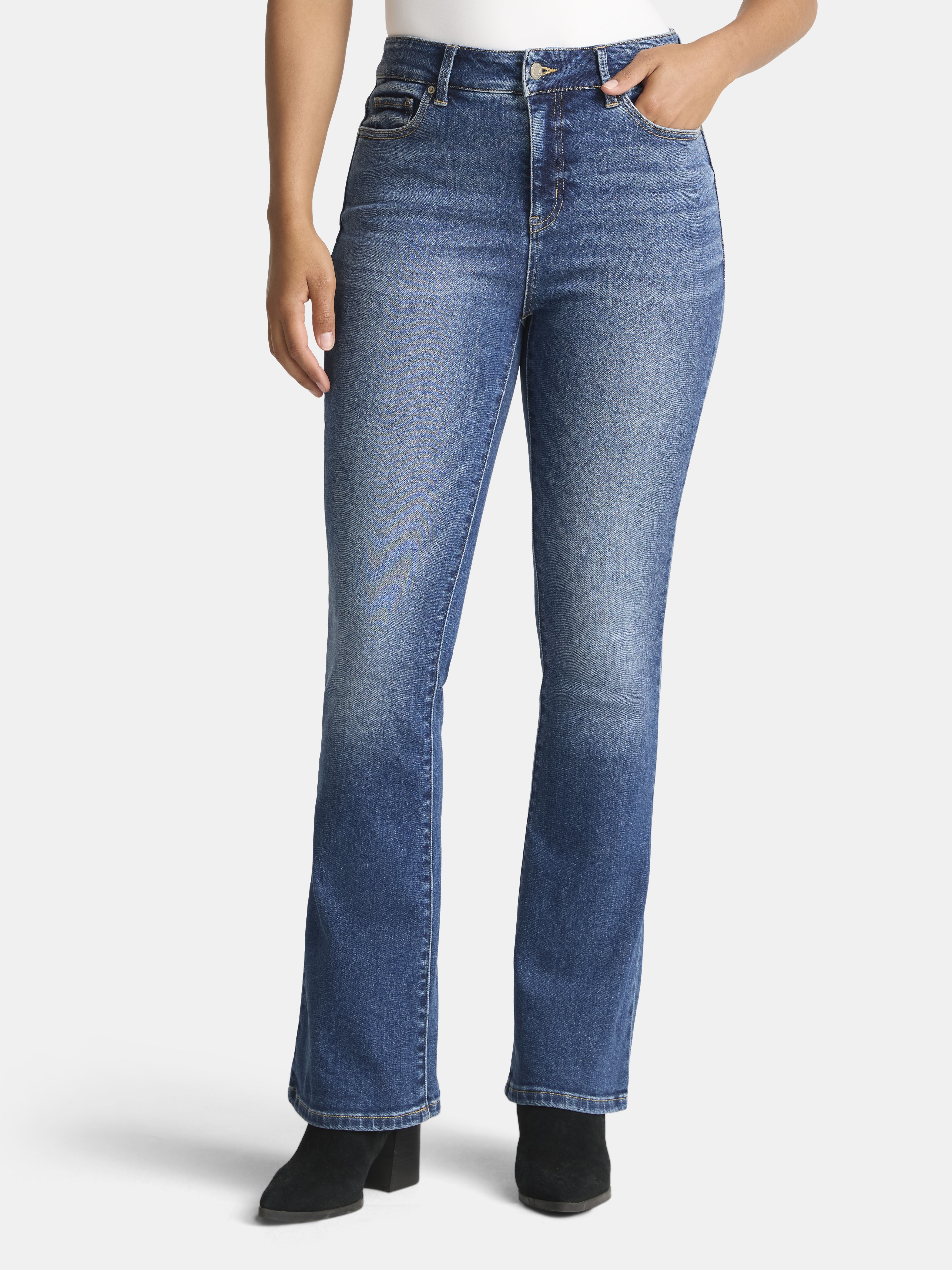 Time and Tru Women's High Rise Flare Jeans, 32" Inseam, Sizes 2-22