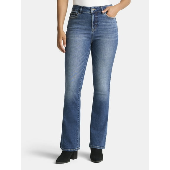 Time and Tru Women's High Rise Flare Jeans, 32" Inseam, Sizes 2-22