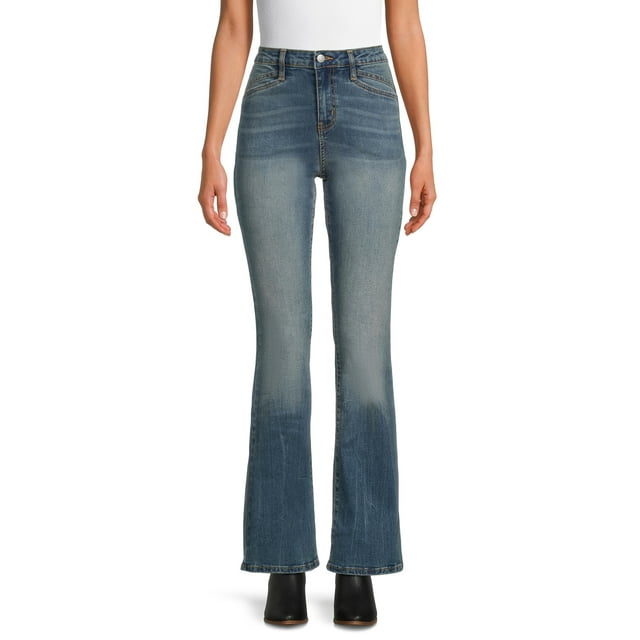 Time and Tru Women's High Rise Flare Jeans, 30" InseamShort