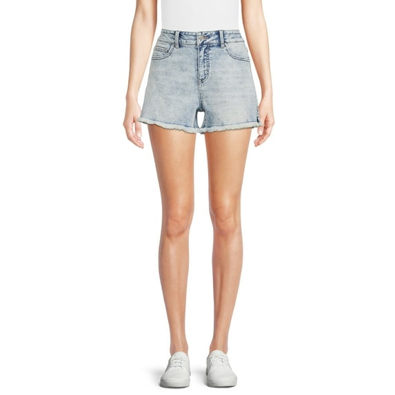 Time and Tru Women's High Rise Frayed Hem Denim Short