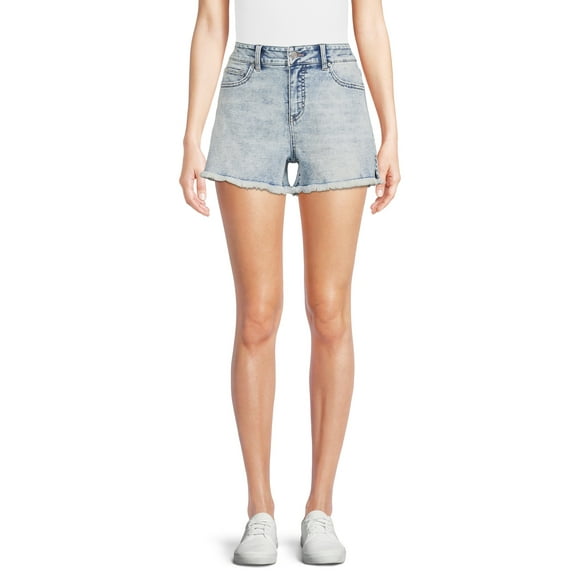 Time and Tru Women's High Rise Frayed Hem Denim Short