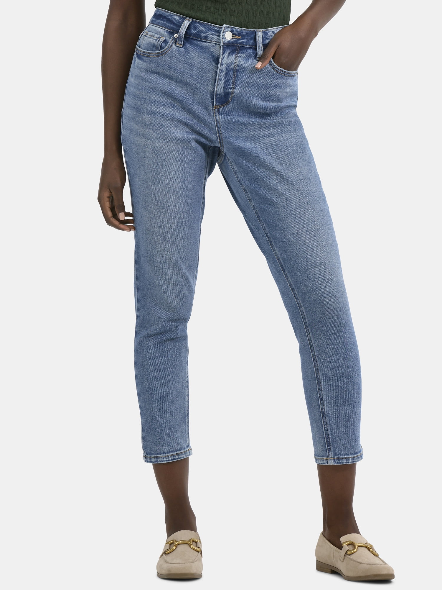 Time and Tru Women’s High Rise Mom Jeans, 27″ Inseam, Sizes 0-20