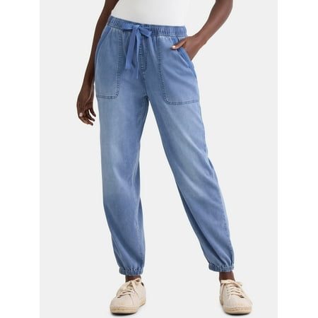 Time and Tru Women's High Rise Parachute Jogger Pants, 28" Inseam, Sizes XS-XXXL