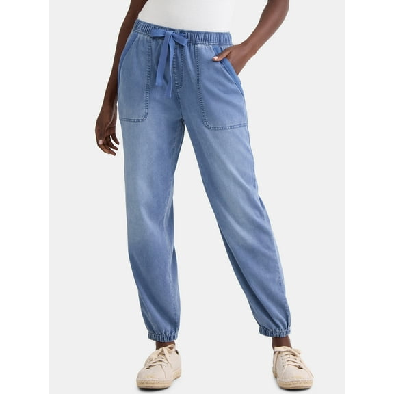 Time and Tru Women's High Rise Parachute Jogger Pants, 28" Inseam, Sizes XS-XXXL