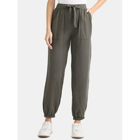 Time and Tru Women's High Rise Parachute Jogger Pants, 28" Inseam, Sizes XS-XXXL