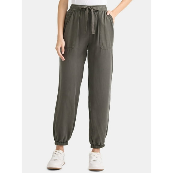 Time and Tru Women's High Rise Parachute Jogger Pants, 28" Inseam, Sizes XS-XXXL