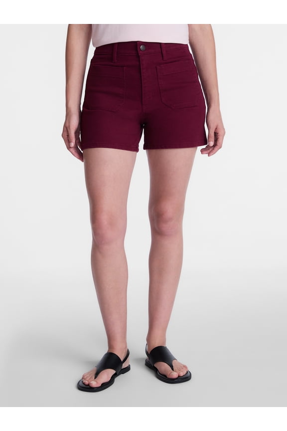 Women's High Rise Patch Pocket Denim Short, 4" Inseam, Sizes 0-20