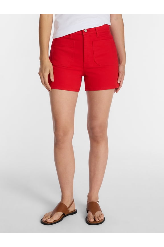 Women's High Rise Patch Pocket Denim Short, 4" Inseam, Sizes 0-20