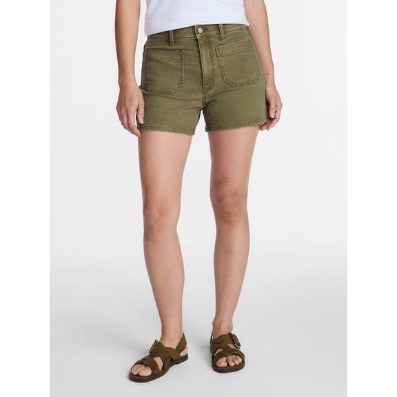 Time and Tru Women's High Rise Patch Pocket Denim Shorts, 4 in Inseam, Sizes 0-20