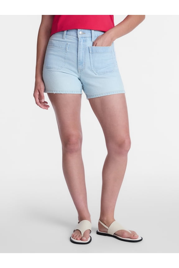 Women's High Rise Patch Pocket Denim Short, 4" Inseam, Sizes 0-20