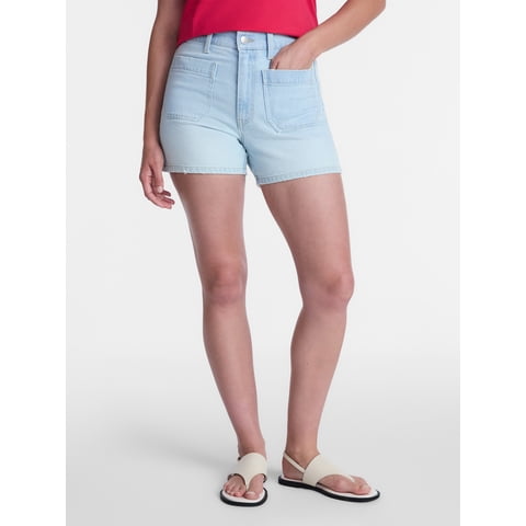 Women's High Rise Patch Pocket Denim Shorts, 4" Inseam, Sizes 0-20