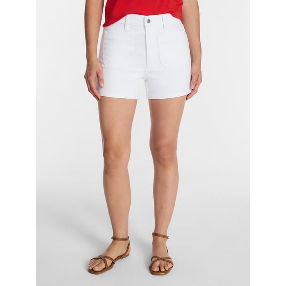 Time and Tru Women's High Rise Patch Pocket Denim Shorts, 4" Inseam, Sizes 0-20