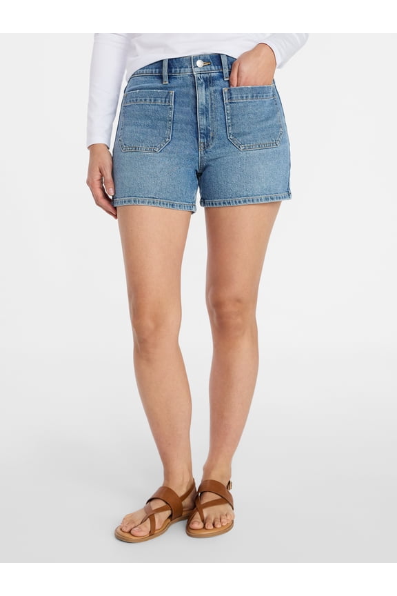 Women's High Rise Patch Pocket Denim Shorts, 4" Inseam, Sizes 0-20