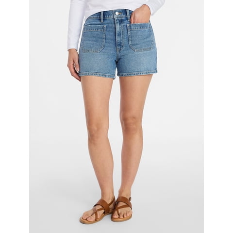 Women's High Rise Patch Pocket Denim Shorts, 4" Inseam, Sizes 0-20