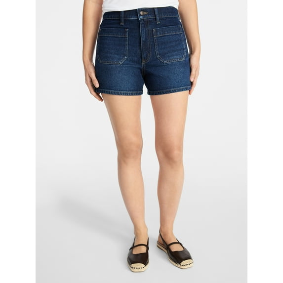Time and Tru Women's High Rise Patch Pocket Denim Shorts, 4" Inseam, Sizes 0-22