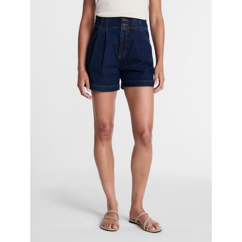 Women's High Rise Pleated Denim Shorts, 4.5" Inseam, Sizes 0-20