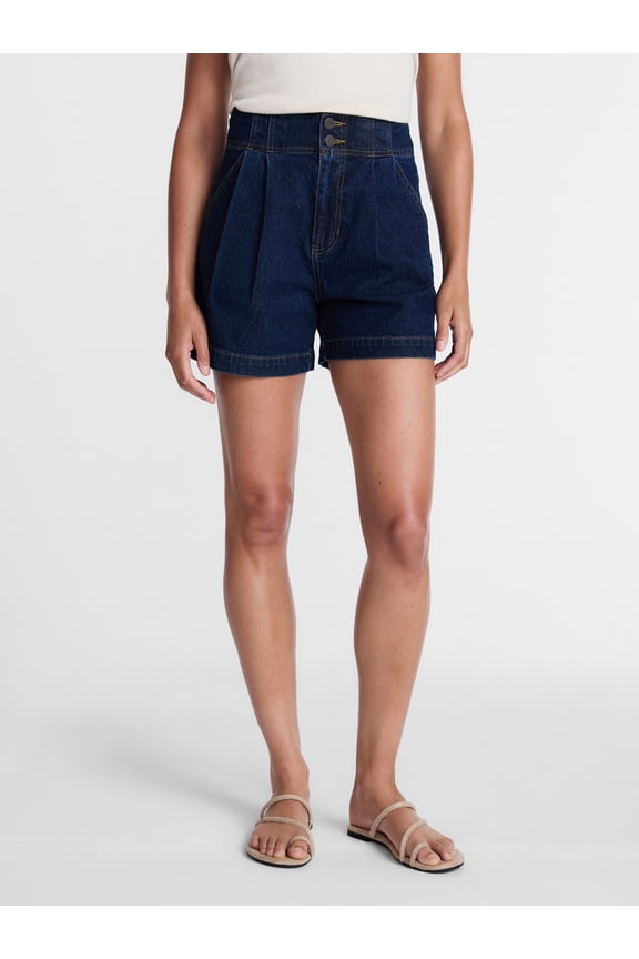 Women's High Rise Pleated Denim Shorts, 4.5" Inseam, Sizes 0-20