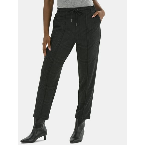Time and Tru Women's High Rise Tapered Drawstring Pants with Pintuck, 27" Inseam, Sizes XS-XXL