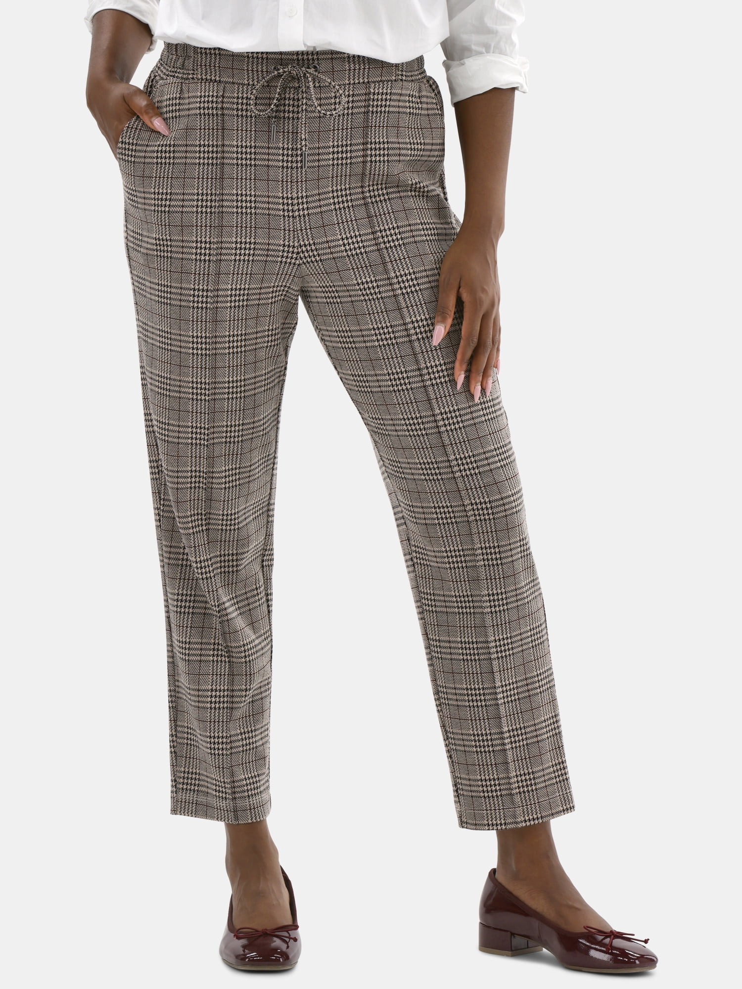 Time and Tru Women's High Rise Tapered Drawstring Pants with Pintuck, 27" Inseam, Sizes XS-XXL