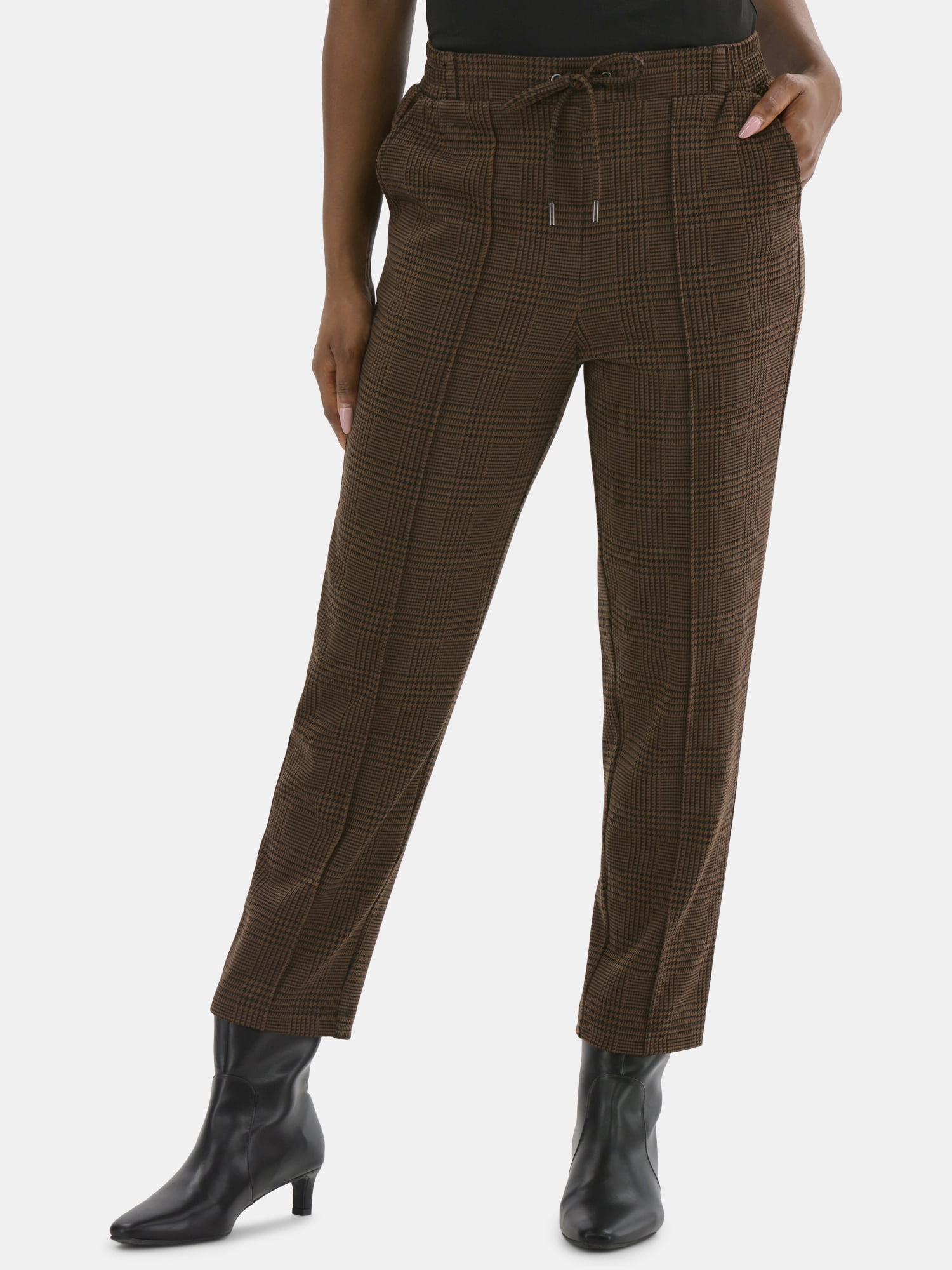 Time and Tru Women's High Rise Tapered Drawstring Pants with Pintuck, 27" Inseam, Sizes XS-XXL