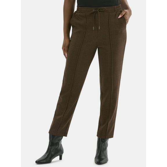 Time and Tru Women's High Rise Tapered Drawstring Pants with Pintuck, 27" Inseam, Sizes XS-XXL