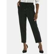 Time and Tru Women's High Rise Tapered Drawstring Pants with Pintuck, 27" Inseam, Sizes XS-XXL