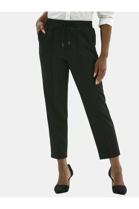 Women's High Rise Tapered Drawstring Pants with Pintuck, 27" Inseam, Sizes XS-XXL