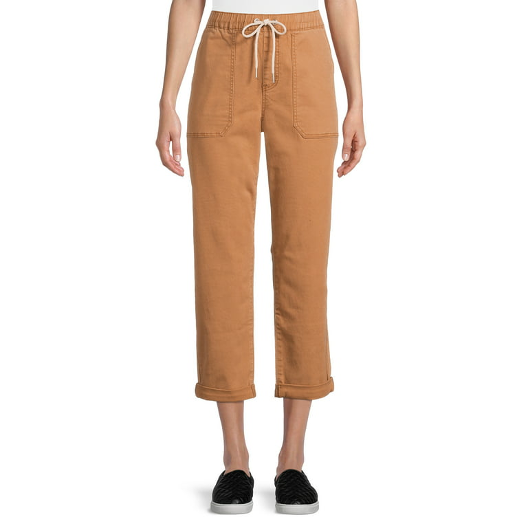 Time and Tru Women's High Rise Relaxed Fit Cropped Utility Pants
