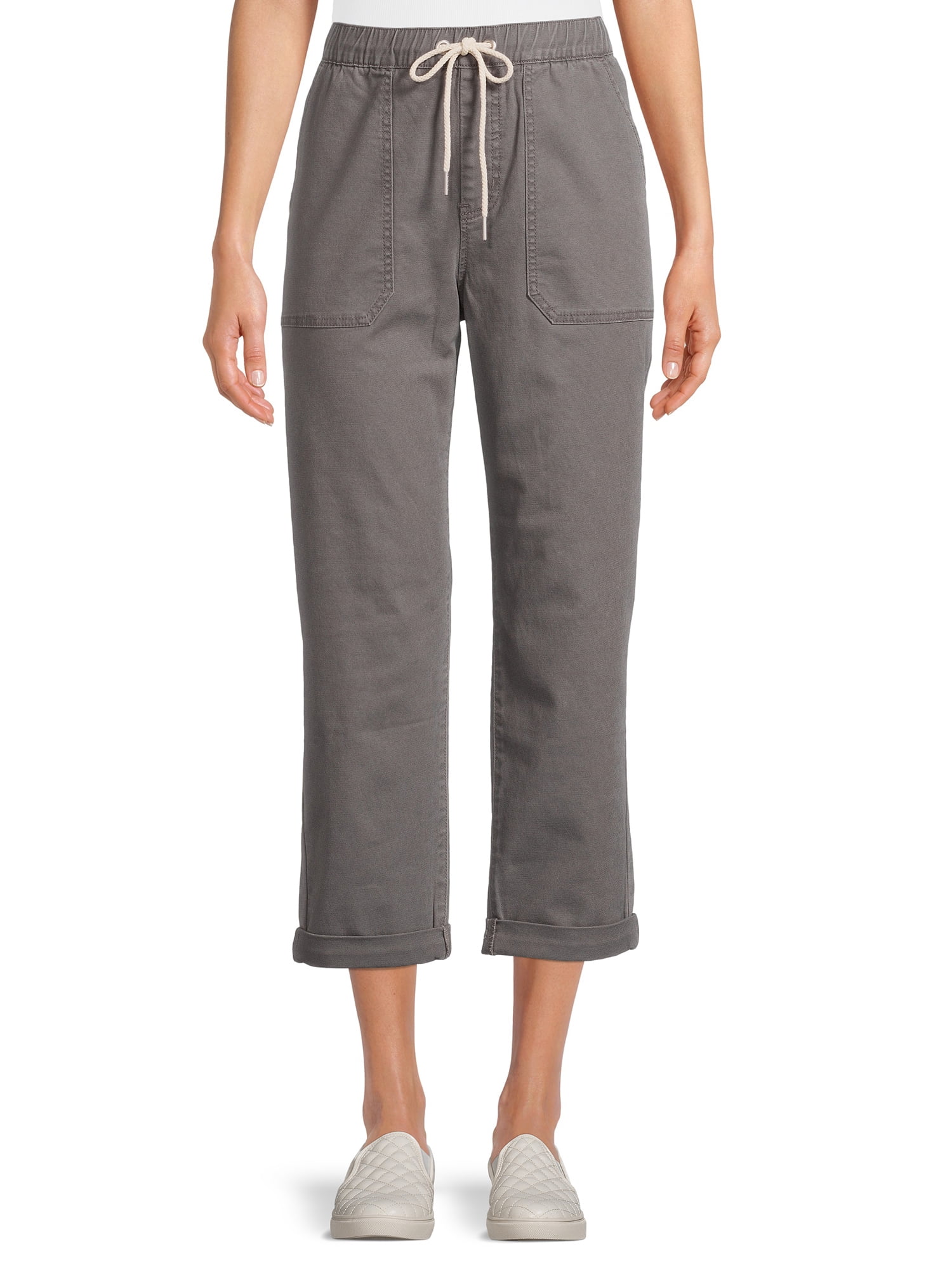 Time and Tru Women's High Rise Relaxed Fit Cropped Utility Pants
