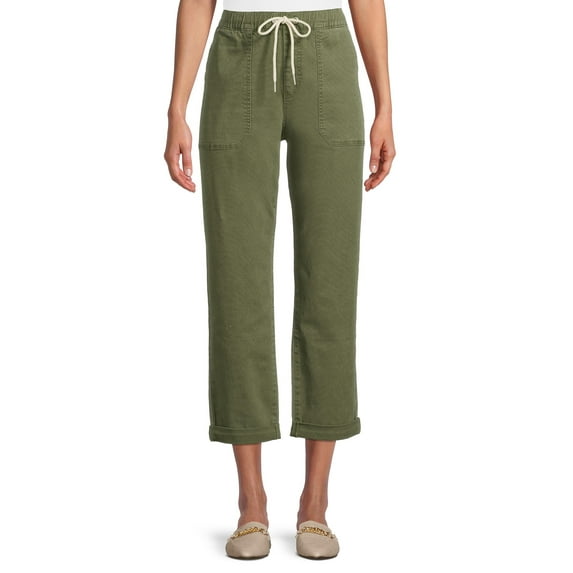 Time and Tru Women's High Rise Relaxed Fit Cropped Utility Pants