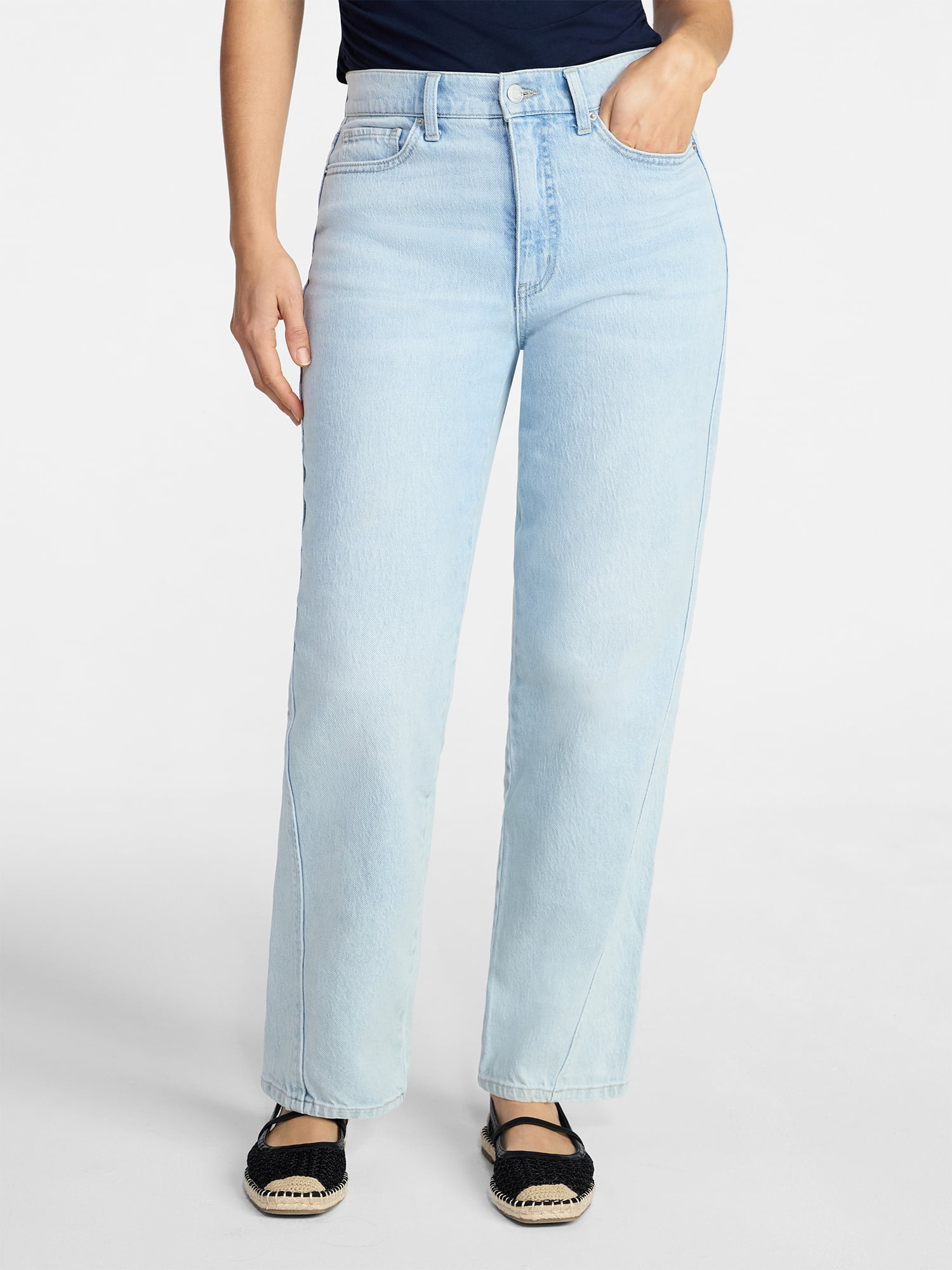 Time and Tru Women's High Rise Relaxed Straight Leg Jeans, 30" Inseam ...