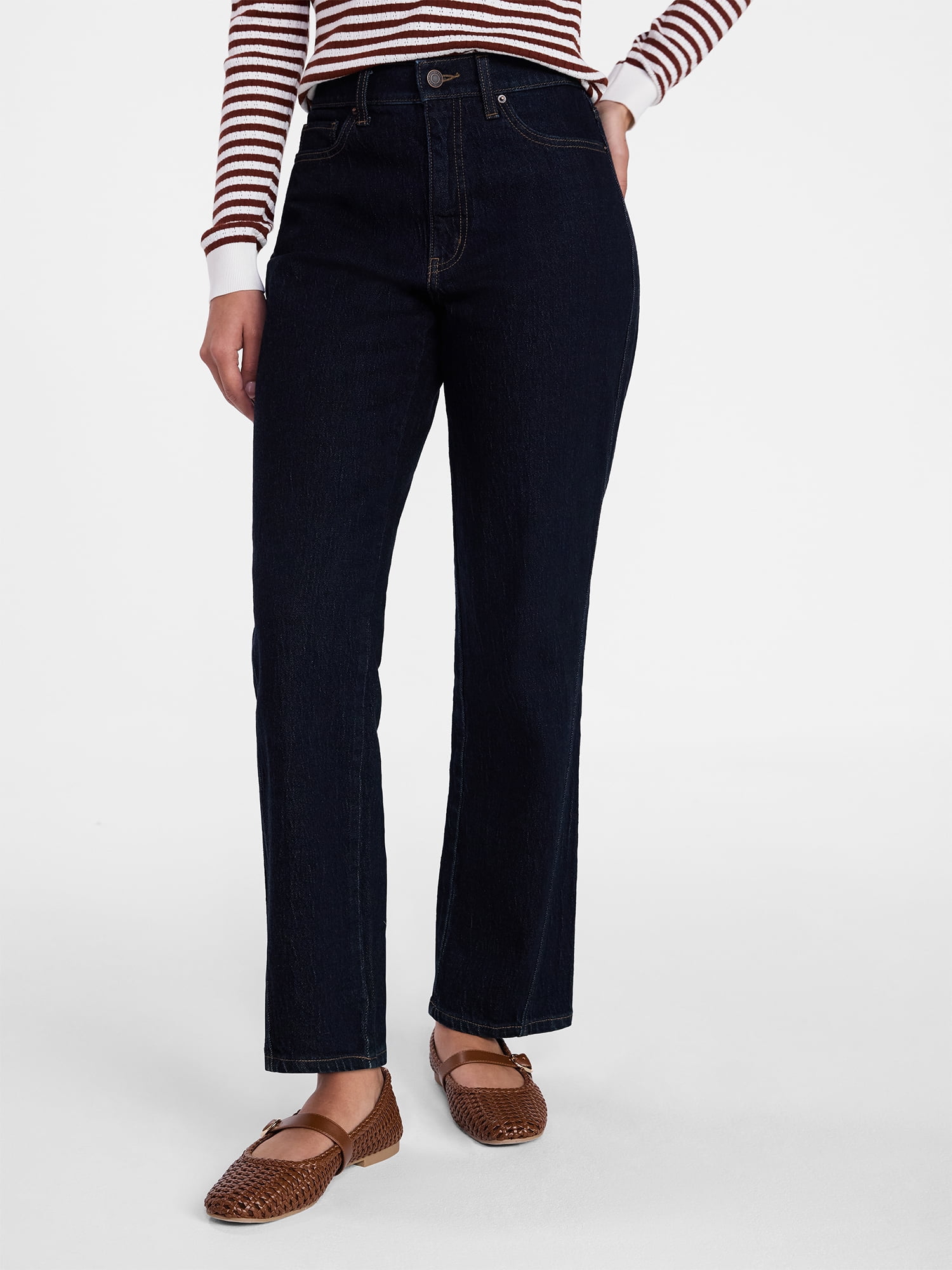 Time and Tru Women's High Rise Relaxed Straight Leg Jeans, 30" Inseam, Sizes 0-22