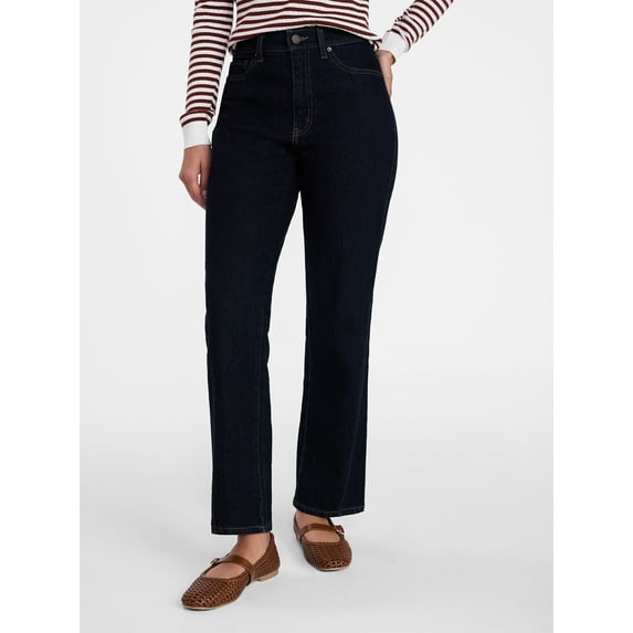 Time and Tru Women's High Rise Relaxed Straight Leg Jeans, 30" Inseam, Sizes 0-22