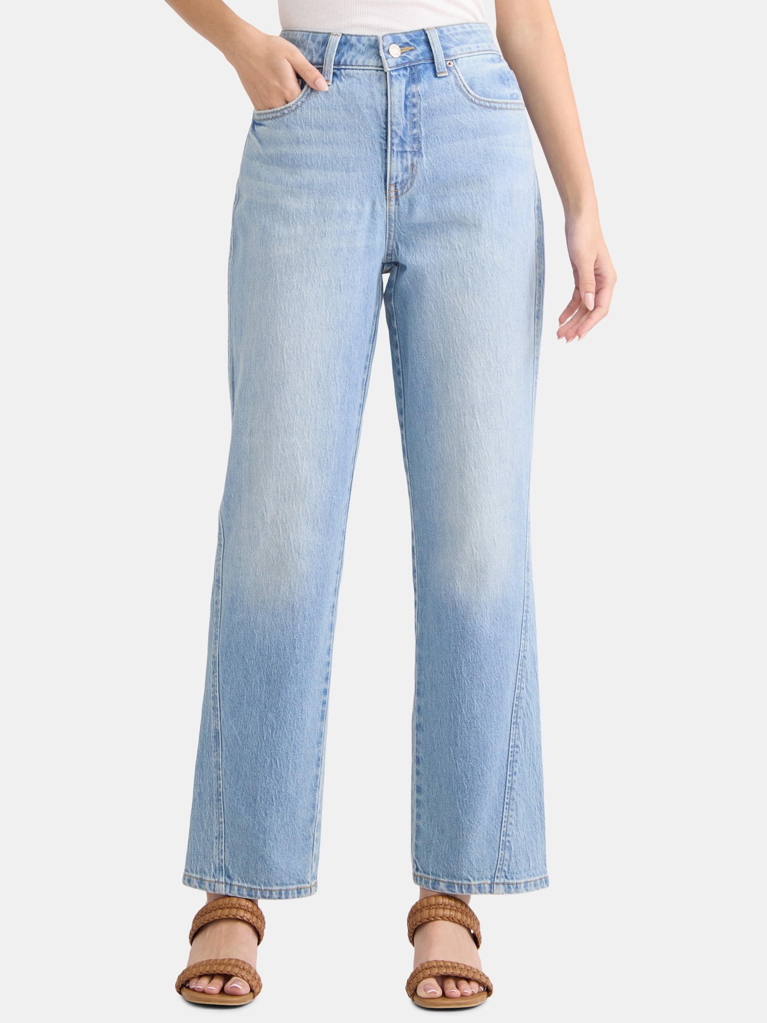 Time and Tru Women's High Rise Relaxed Straight Leg Jeans, 30" Inseam, Sizes 0-22