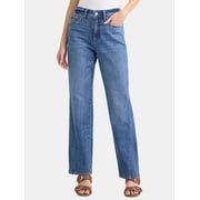 Time and Tru Women's High Rise Relaxed Straight Leg Jeans, 30" Inseam, Sizes 0-22