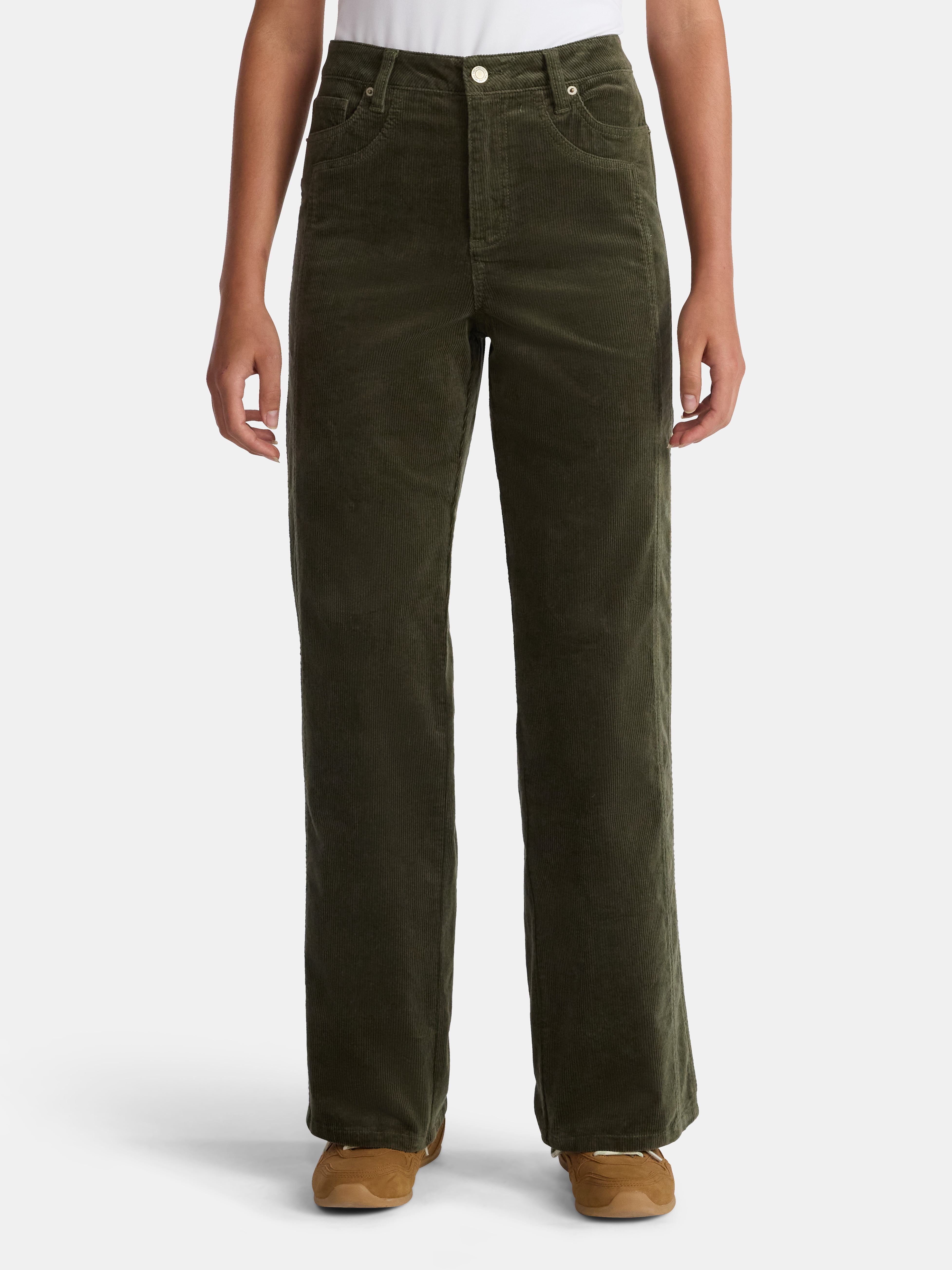 Time and Tru Women's and Women's Plus Corduroy Seamed Wide Leg Pants, 31" Inseam, Sizes 2-22