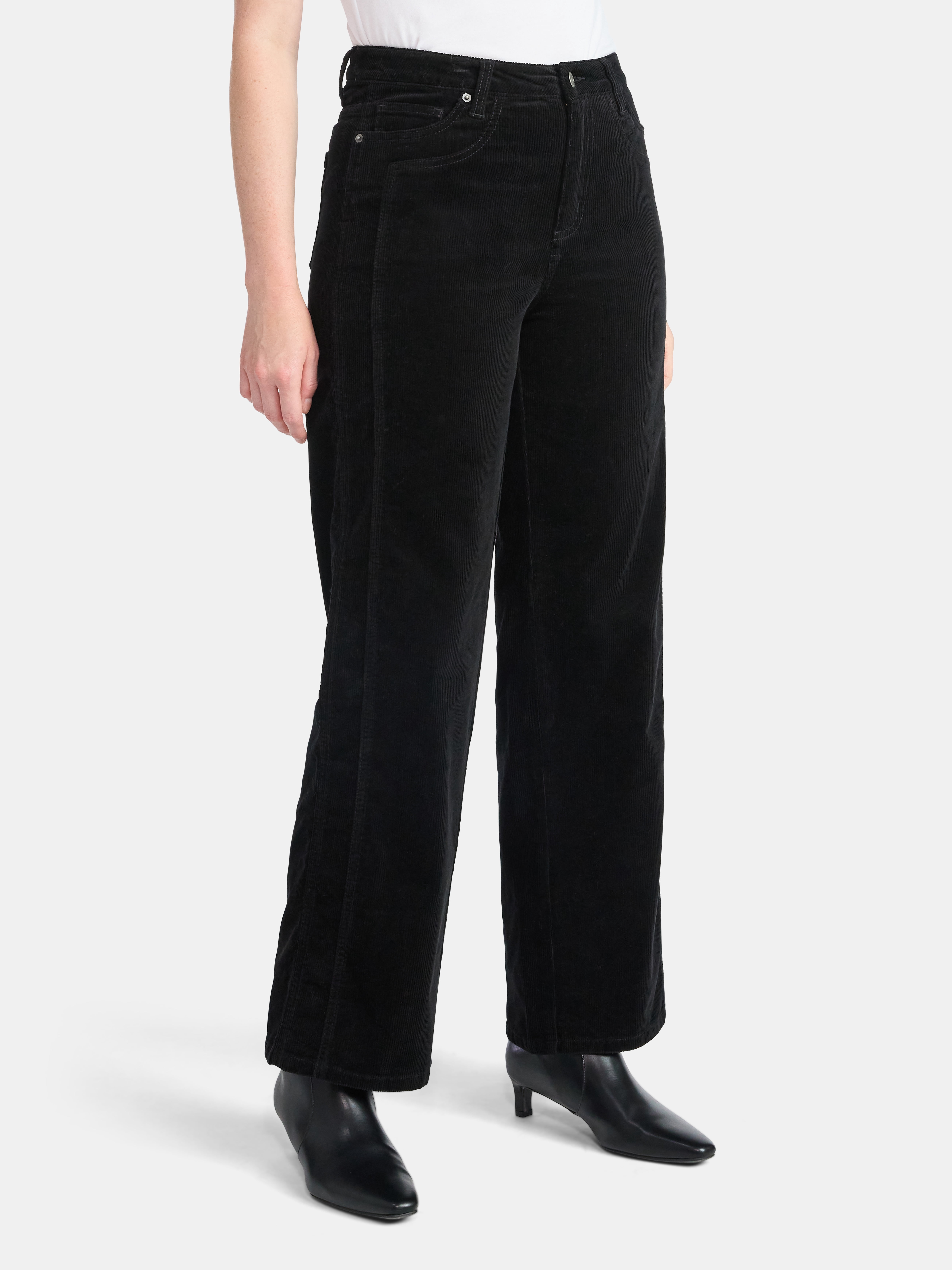 Time and Tru Women's and Women's Plus Corduroy Seamed Wide Leg Pants, 31" Inseam, Sizes 2-22