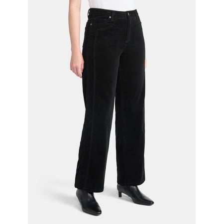 Time and Tru Women's and Women's Plus Corduroy Seamed Wide Leg Pants, 31" Inseam, Sizes 2-22