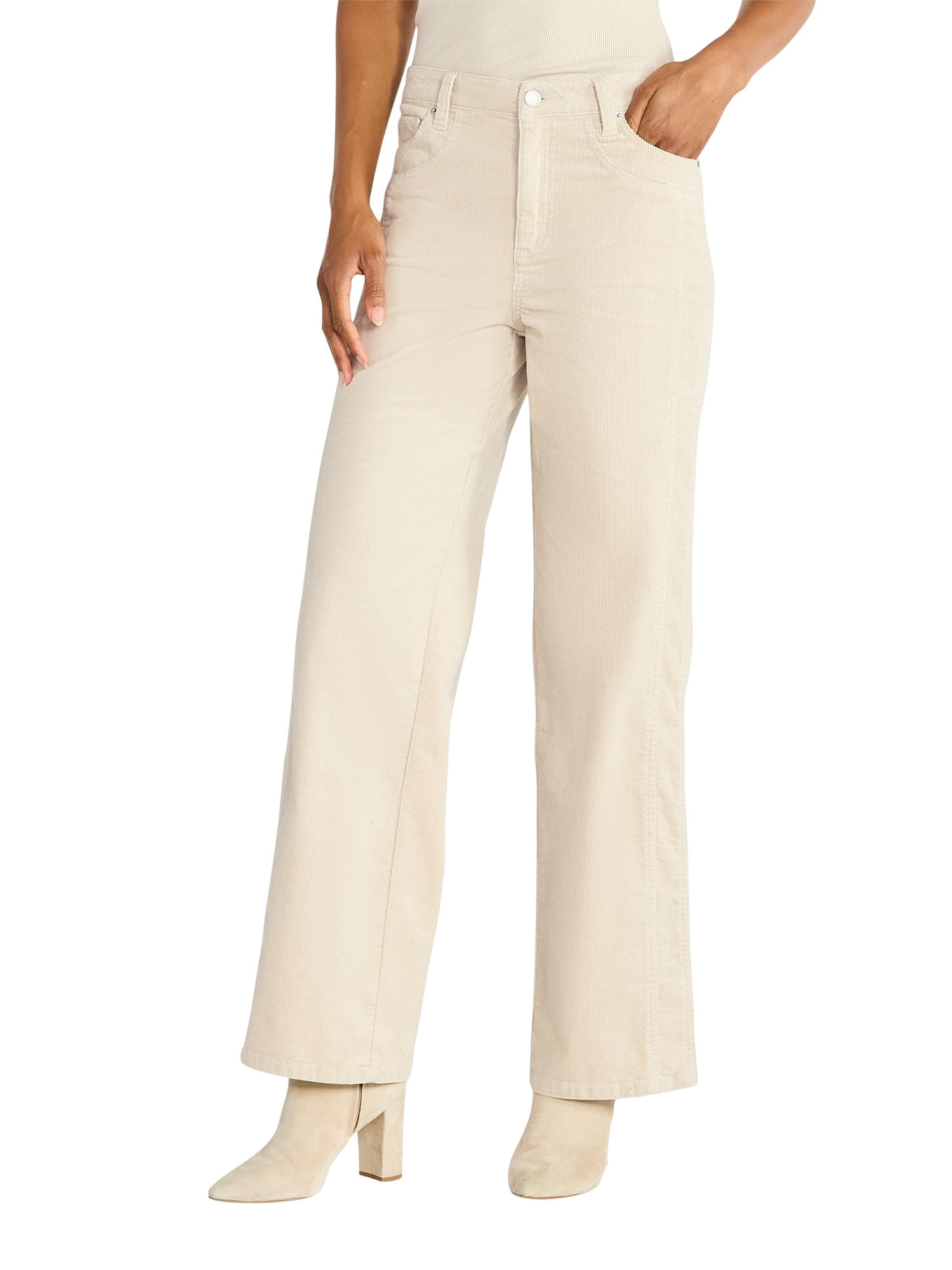 Time and Tru Women's and Women's Plus Corduroy Seamed Wide Leg Pants, 31" Inseam, Sizes 2-22