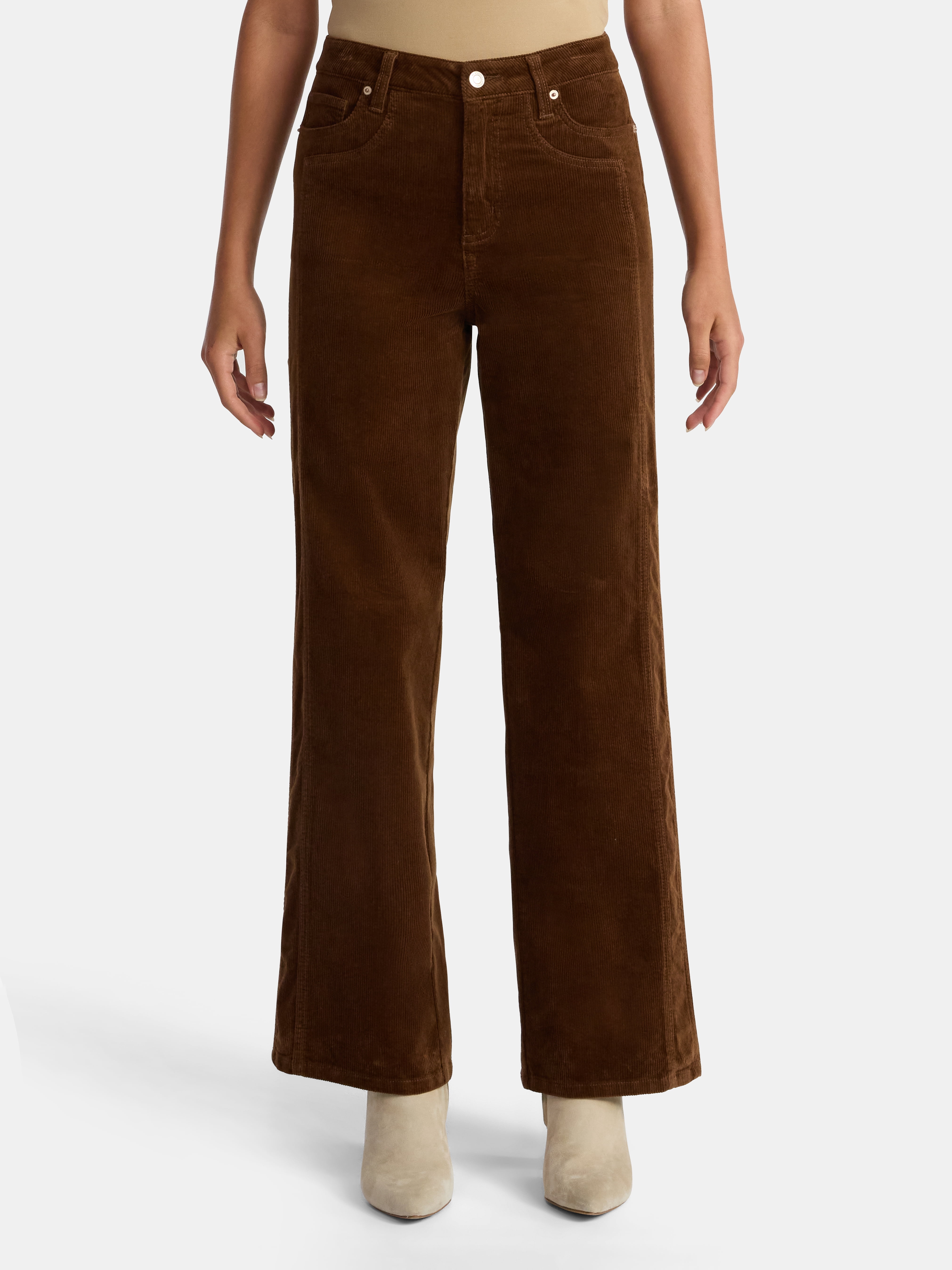 Time and Tru Women's and Women's Plus Corduroy Seamed Wide Leg Pants, 31" Inseam, Sizes 2-22