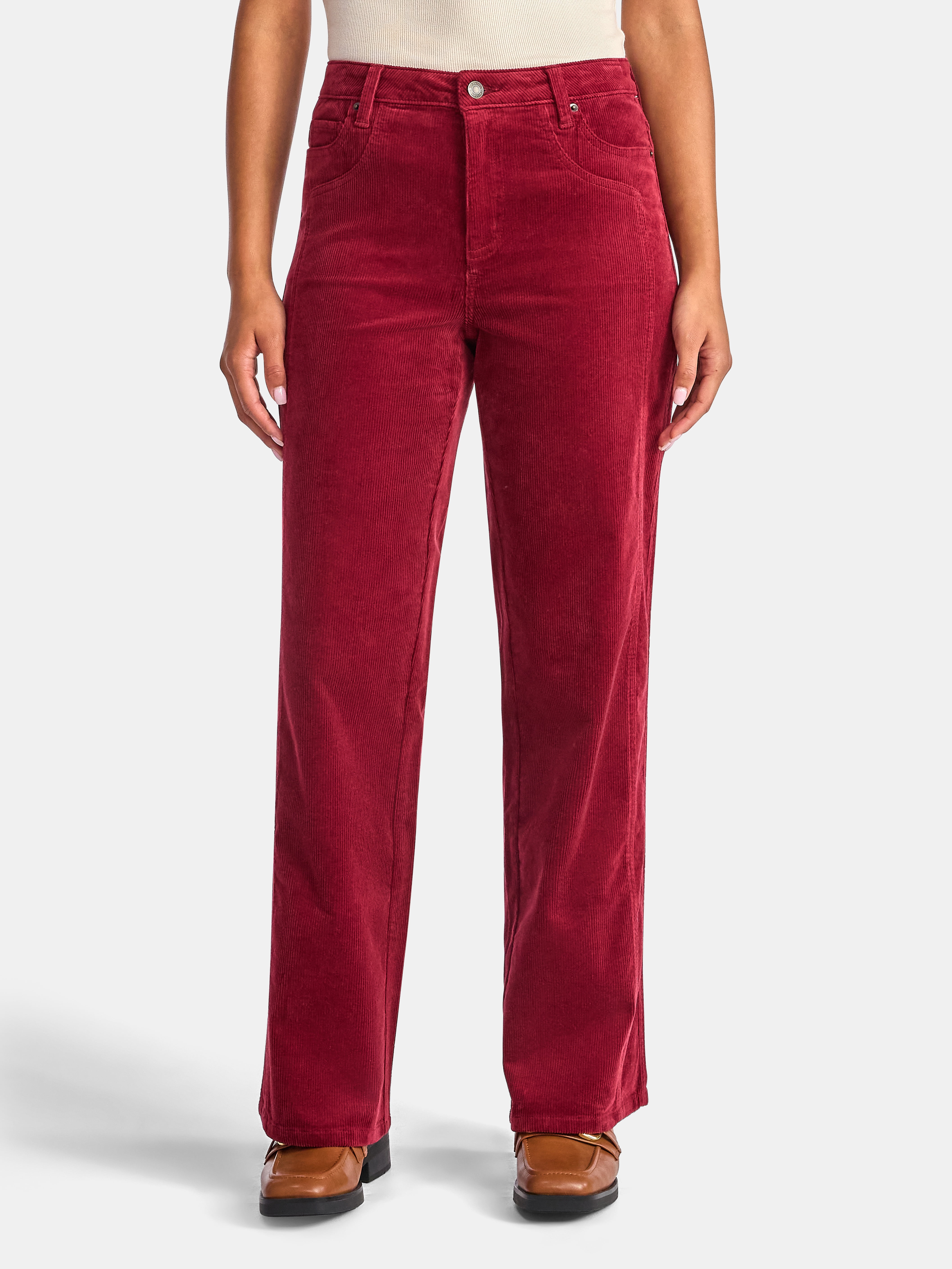 Time and Tru Women's and Women's Plus Corduroy Seamed Wide Leg Pants, 31" Inseam, Sizes 2-22