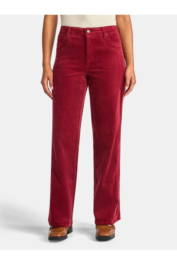Women's and Women's Plus Corduroy Seamed Wide Leg Pants, 31" Inseam, Sizes 2-22
