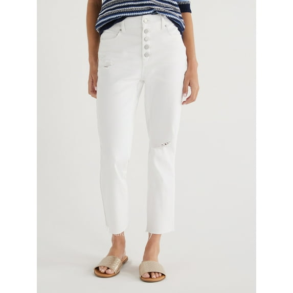 Time and Tru Women's High Rise Straight Crop Jeans, 25” Inseam, Sizes 2-20