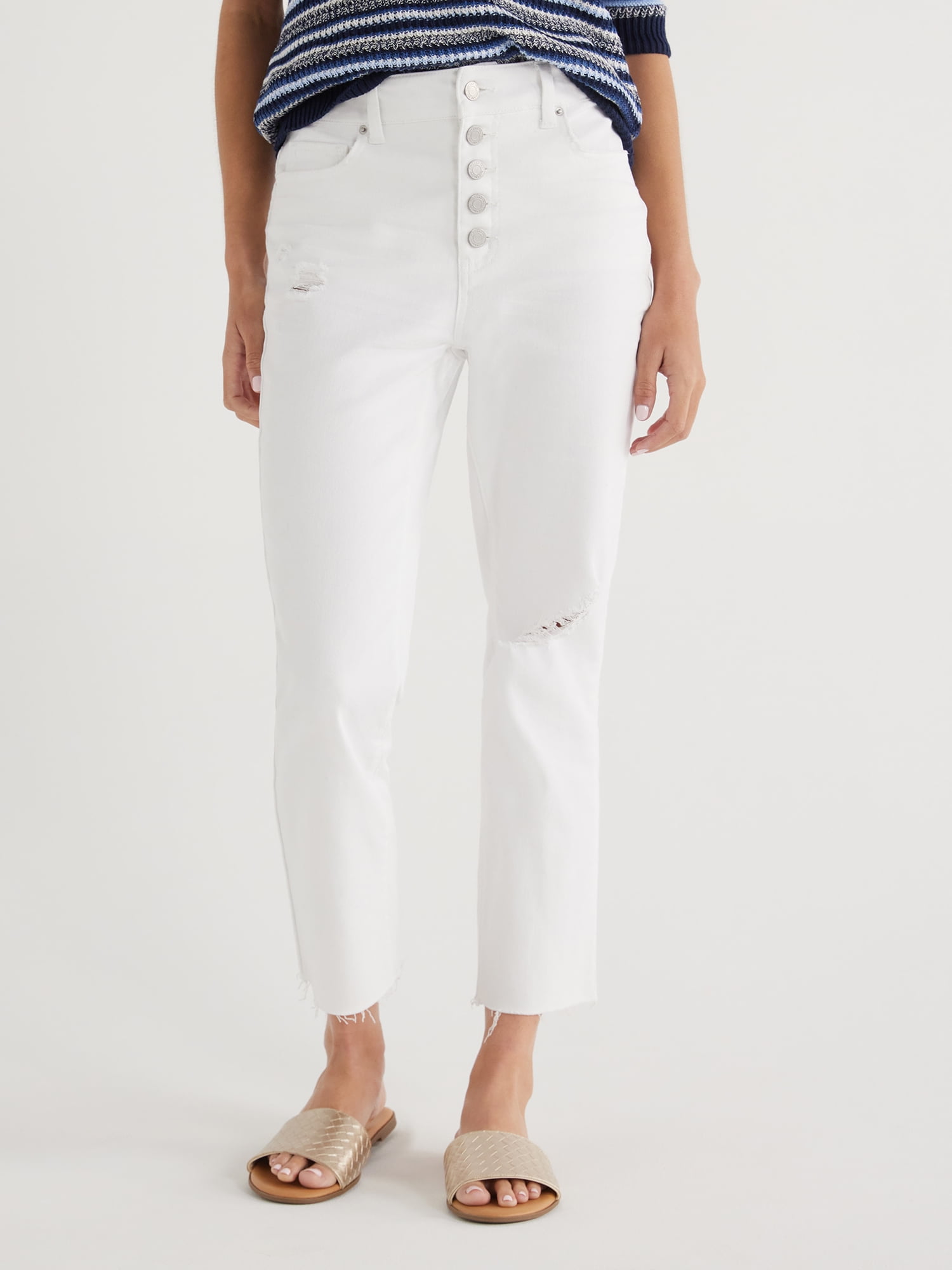 Time and Tru Women's High Rise Straight Crop Jeans, 25” Inseam, Sizes 2