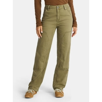 Time and Tru Women's High Rise Straight Jeans with Carpenter Details, 30" Inseam, Sizes 0-20